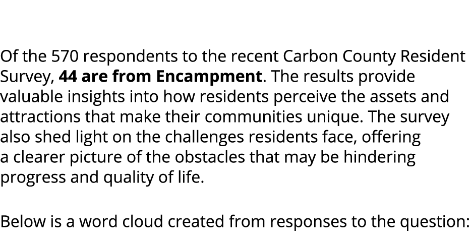  Of the 570 respondents to the recent Carbon County Resident Survey, 44 are from Encampment. The results provide valu...