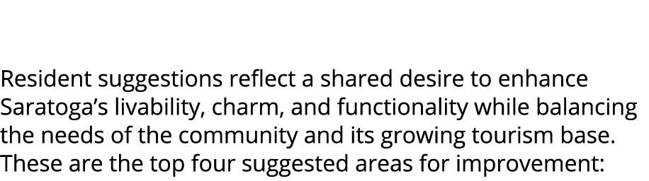 Resident suggestions reflect a shared desire to enhance Saratoga’s livability, charm, and functionality while balanc...